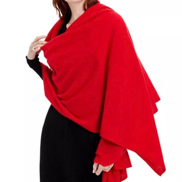 Charter Club 100% Cashmere Wrap Or Oversized Scarf Red One Size - Picture 1 of 6